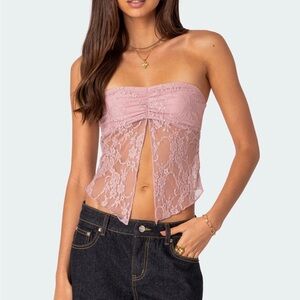 Edikted XS Pink Lace Strapless Top